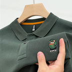 Bear-Embroidered 100% Cotton Long-Sleeve Polo – Spring/Autumn Men’s-HighTouch