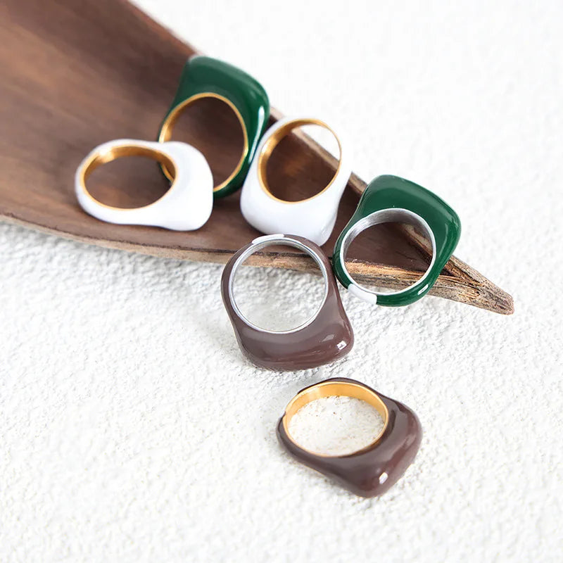 Waterproof Multicolour Enamel Stainless Steel Ring-HighTouch