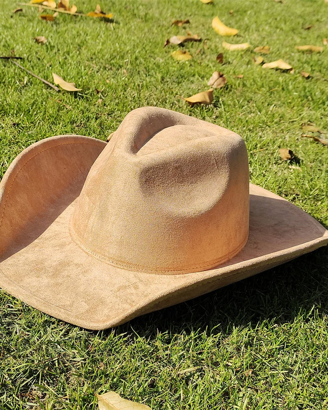 Suede Wide-Brim Western Cowboy Fedora Adjustable Fit