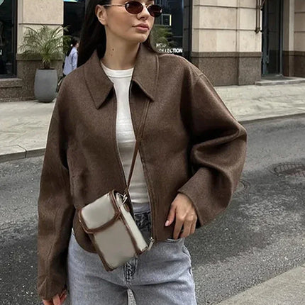 Vintage Brown Wool Zip Jacket