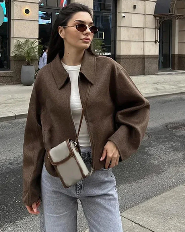 Vintage Brown Wool Zip Jacket