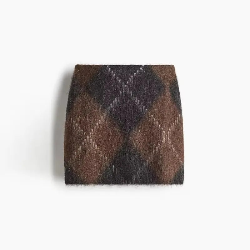 Women’s Argyle Knit Skirt Set-HighTouch