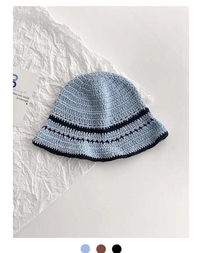 Women's Contrast Striped Knitted Fisherman Bucket Hat