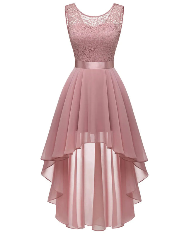Vintage Floral Lace Irregular-Hem Cocktail & Bridesmaid Dress