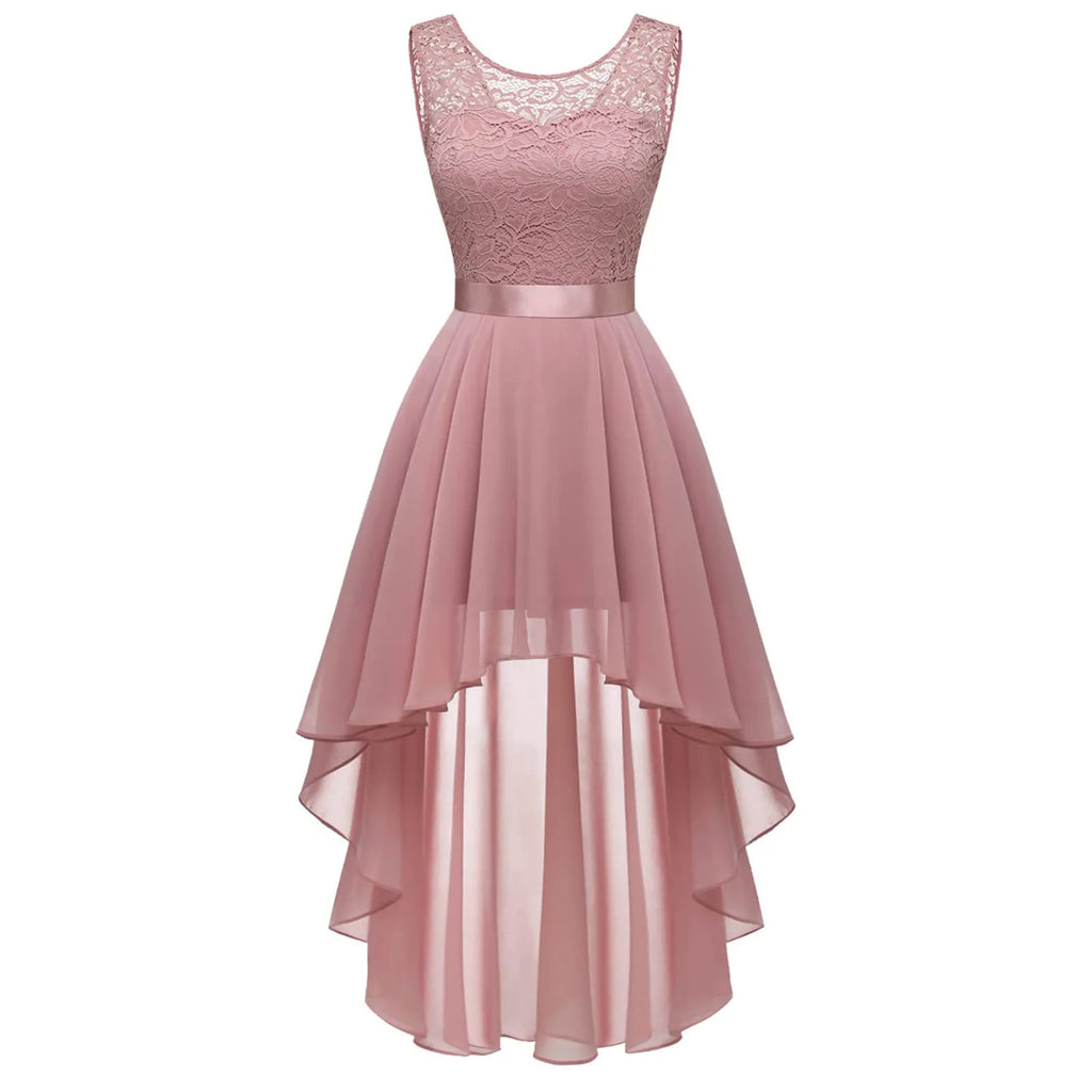 Vintage Floral Lace Irregular-Hem Cocktail & Bridesmaid Dress-HighTouch