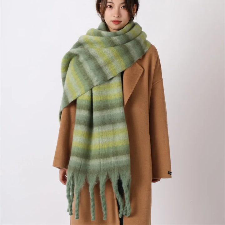 Retro Mohair Plaid Tassel Scarf Thick Winter Long Shawl