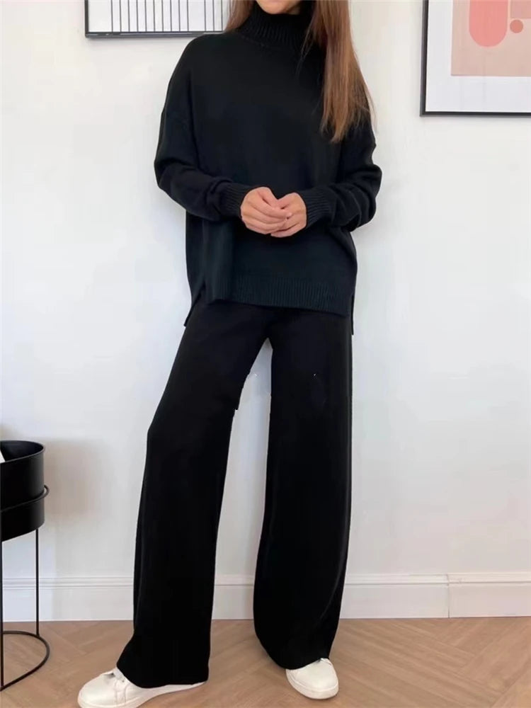 Stylish Women’s Knit Turtleneck Set – 2-Piece Outfit-HighTouch