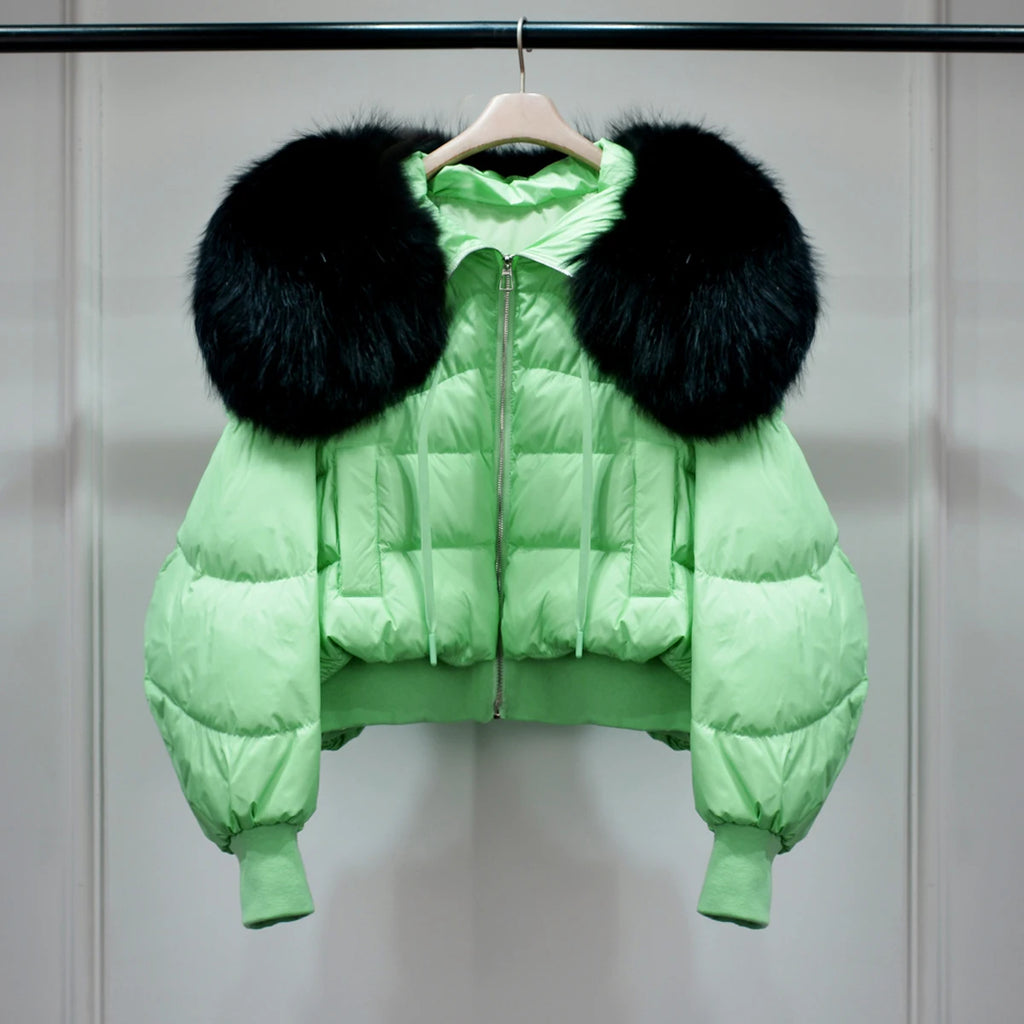 Short White Duck Down Parka Women-HighTouch