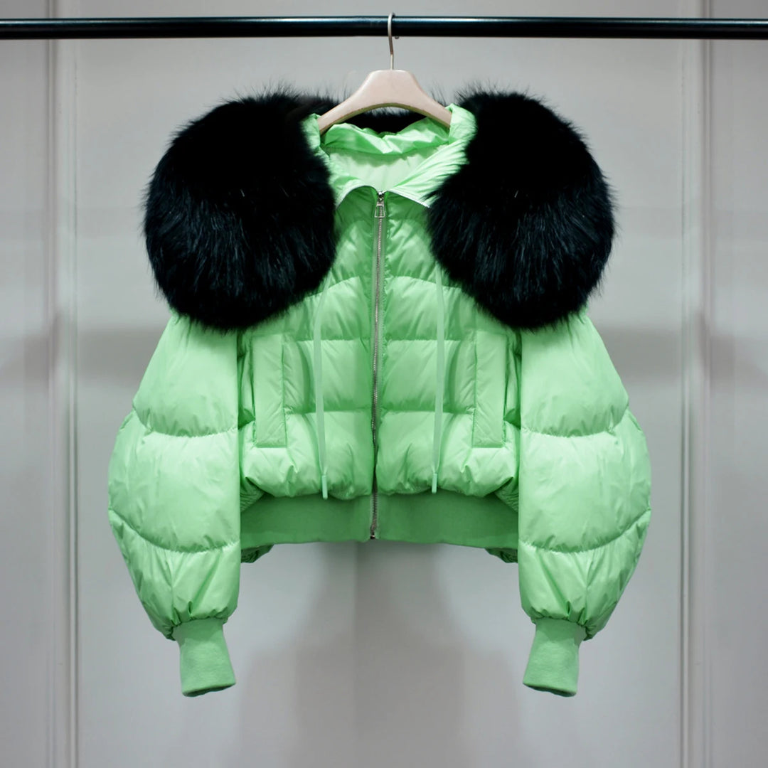 Short White Duck Down Parka Women-HighTouch