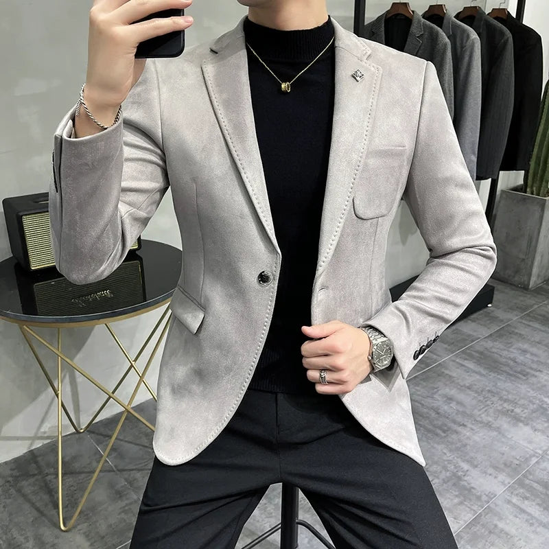 Men’s Slim Fit Suede Blazer-HighTouch