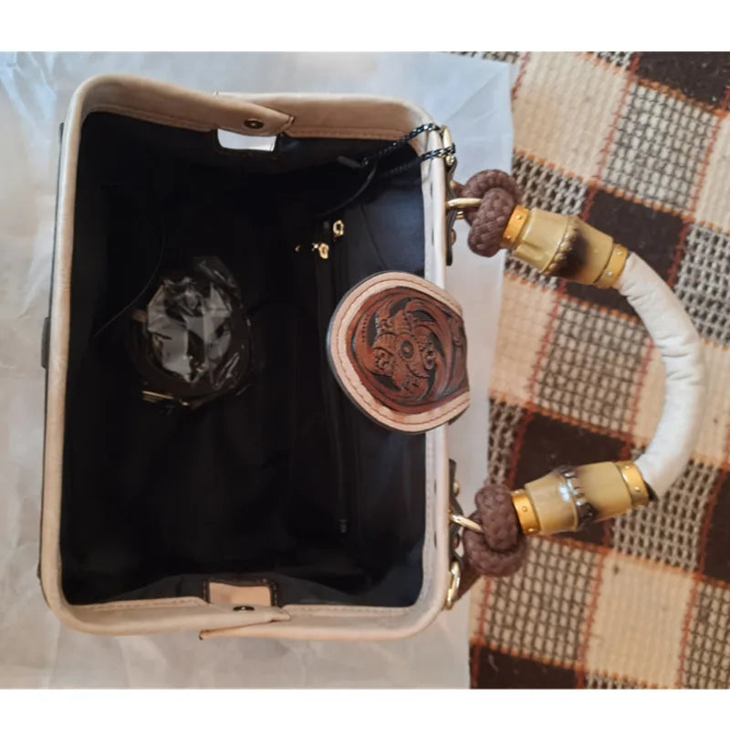 Luxury Handmade Women Shoulder Bag Vintage Carved Leather Women's Bag