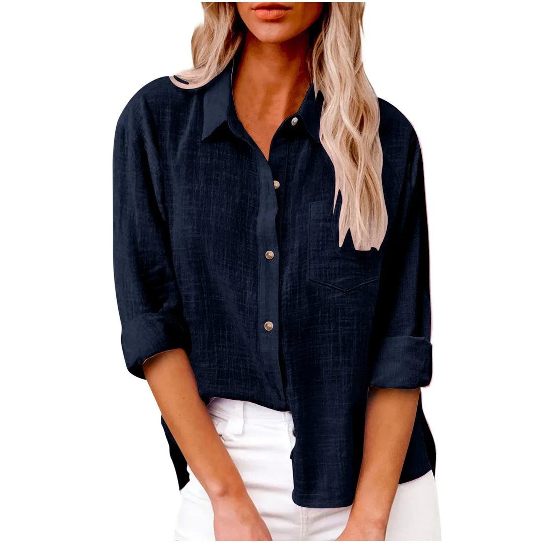 Women’s Long Sleeve Cotton-Linen Shirt-HighTouch