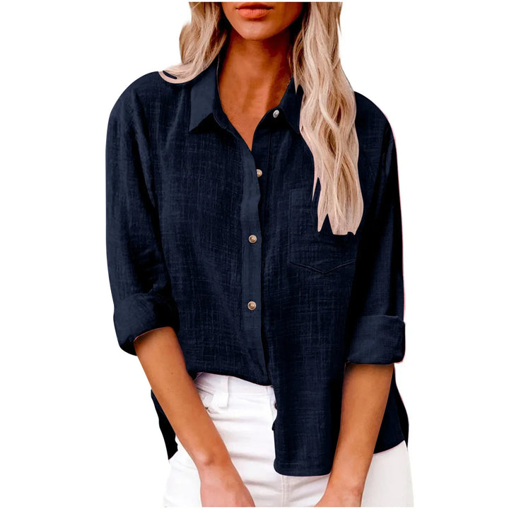 Women’s Long Sleeve Cotton-Linen Shirt-HighTouch