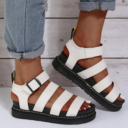 Casual Sport Women's Sandal Peep Toe Metal Buckle Car Stitch Roman Sandal