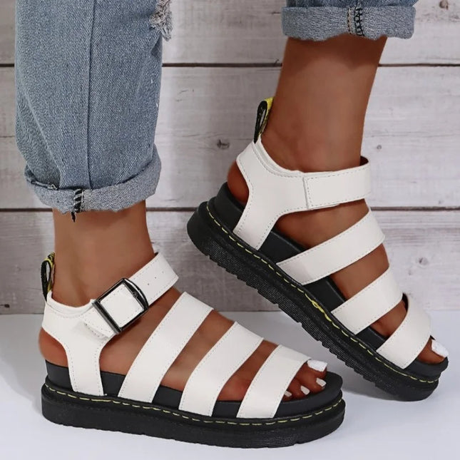 Casual Sport Women's Sandal Peep Toe Metal Buckle Car Stitch Roman Sandal