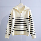 Striped Zipper Knitted Sweater-HighTouch