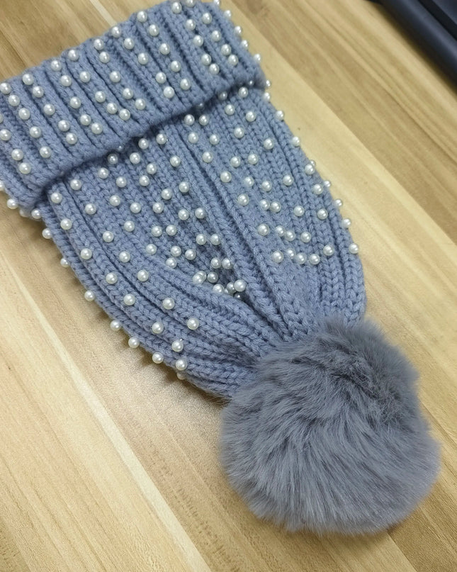 Pearl & Rhinestone Pom Pom Beanie