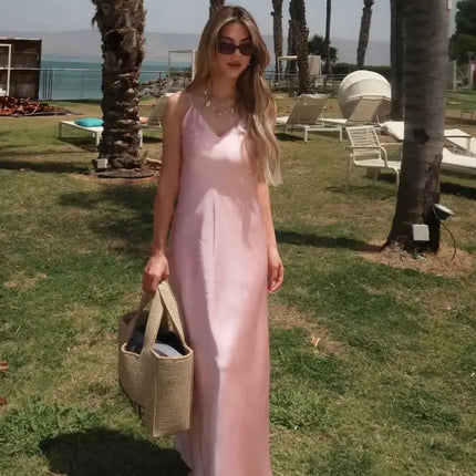 V‑Neck Sling Maxi Dress – Elegant Loose Fit Summer Dress