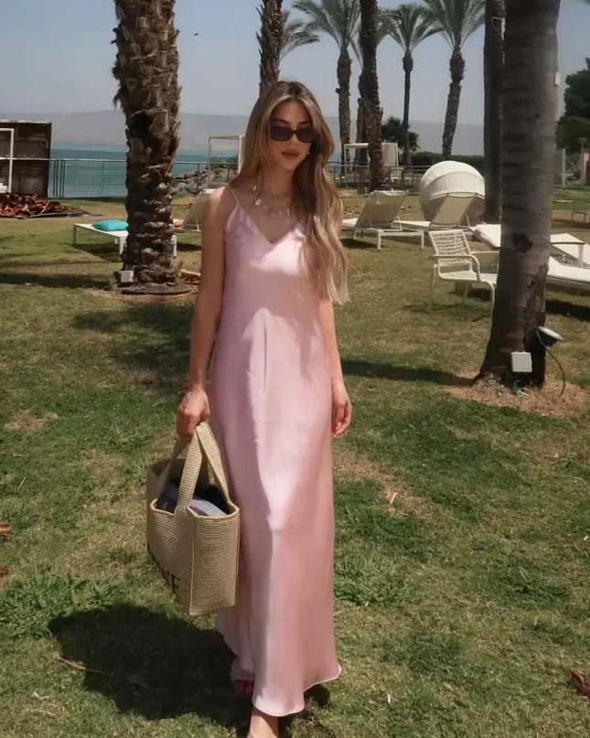 V‑Neck Sling Maxi Dress – Elegant Loose Fit Summer Dress