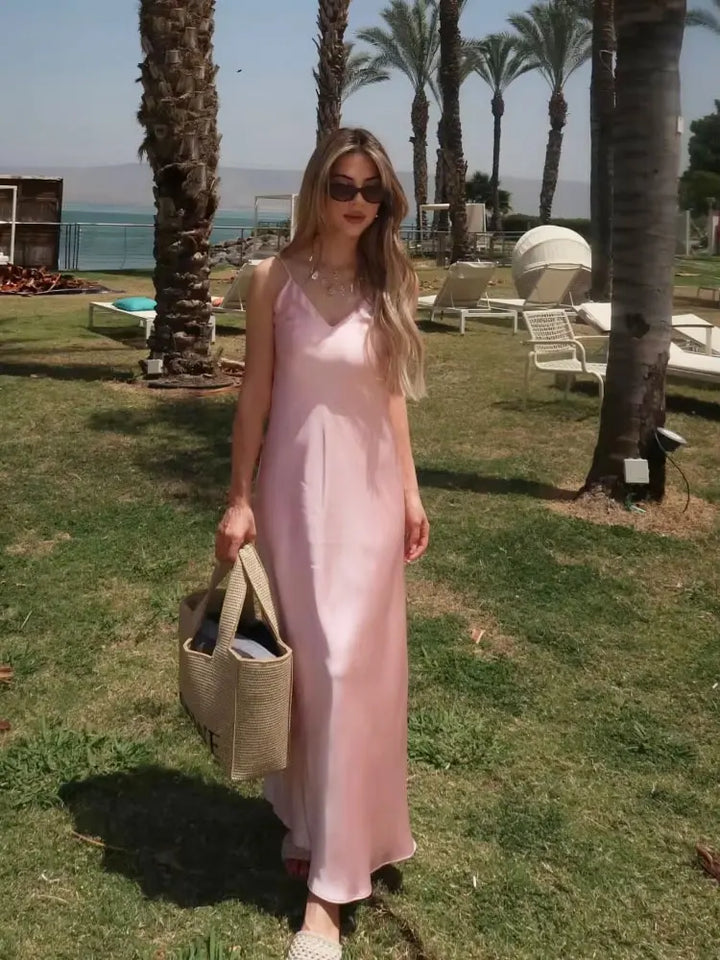 V‑Neck Sling Maxi Dress – Elegant Loose Fit Summer Dress-HighTouch