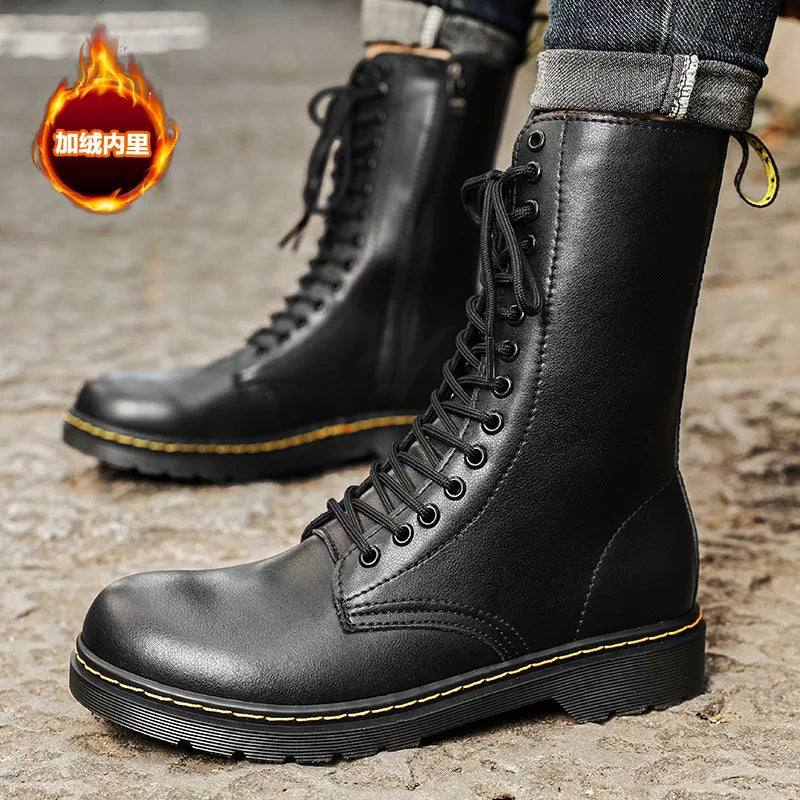 Plush-Lined Tall Leather Winter Boots UK