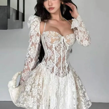 Y2K Lace Backless Strap Mini Dress Women