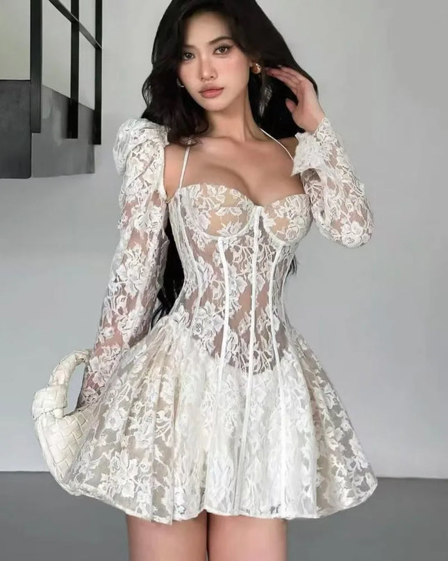 Y2K Lace Backless Strap Mini Dress Women