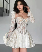 Y2K Lace Backless Strap Mini Dress Women-HighTouch