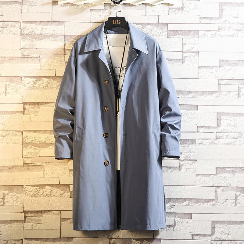 Oversized Monochrome Long Windbreaker Men's Jacket-HighTouch