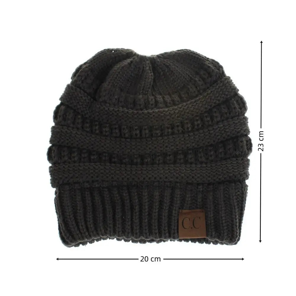 Cable Knit Ponytail Beanie-HighTouch