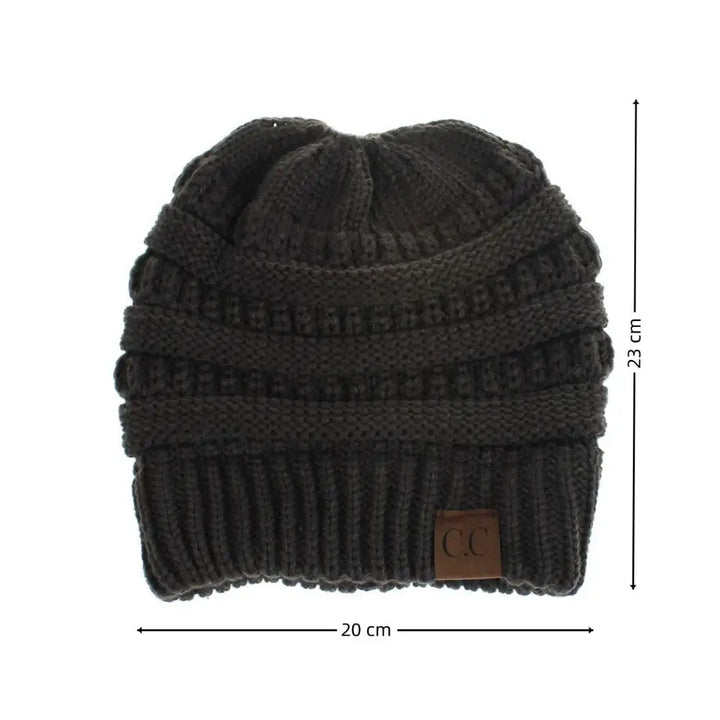 Cable Knit Ponytail Beanie-HighTouch