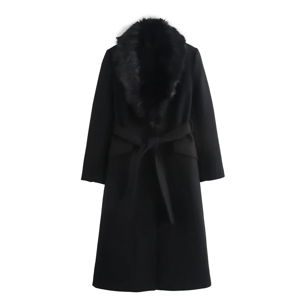 Women’s Fur‑Trim Belted Coat