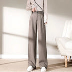 Women High Waist Wool Blend Straight Leg Trousers-HighTouch