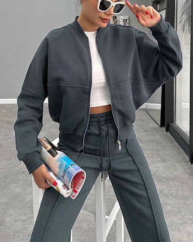 Women’s Matching Zipper Jacket & High-Waist Jogger Set