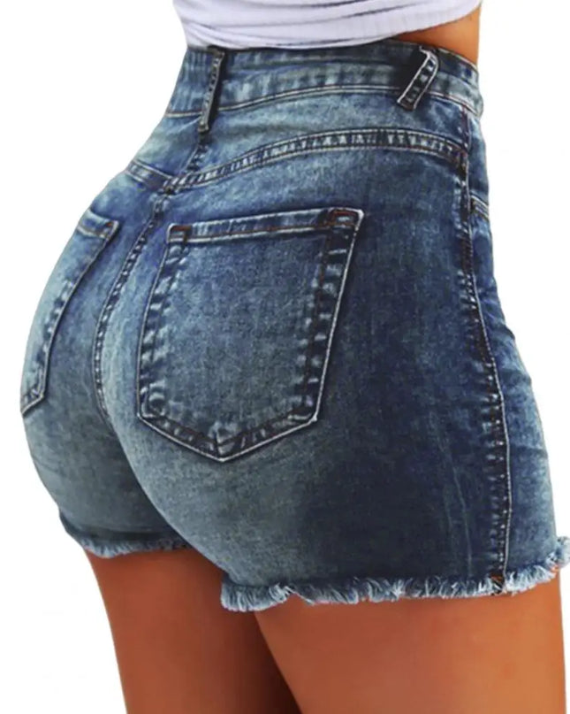 Ripped High-Waist Denim Slim Shorts – Women’s Hotpants for Summer Street Style