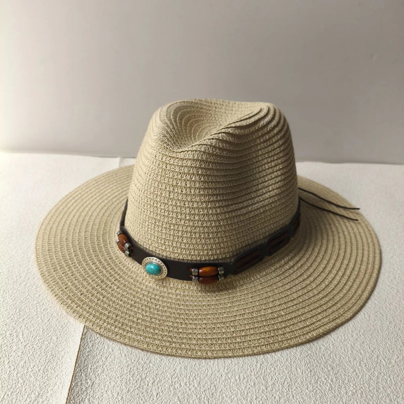 Bohemian Straw Cowboy Sun Hat – Wooden Beads