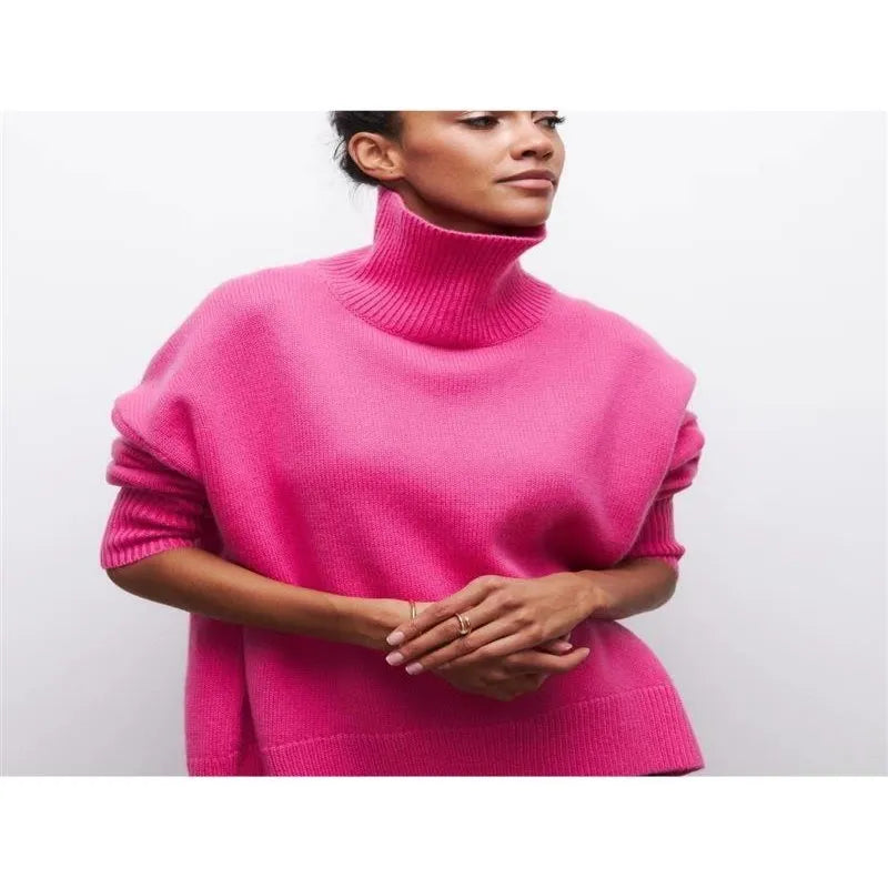 Cozy High-Neck Oversized Knit Sweater – Soft & Trendy Winter Staple