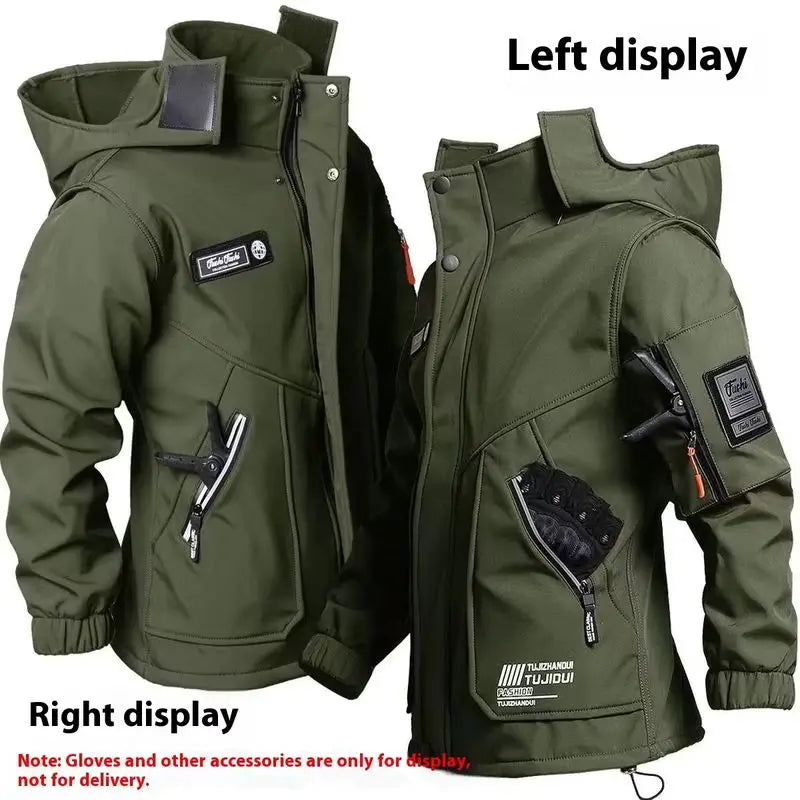 Men'S Motorcycle Jacket With Autumn And Winter Velvet Training Set Anti-Wear Waterproof Cold Resistant Jacket