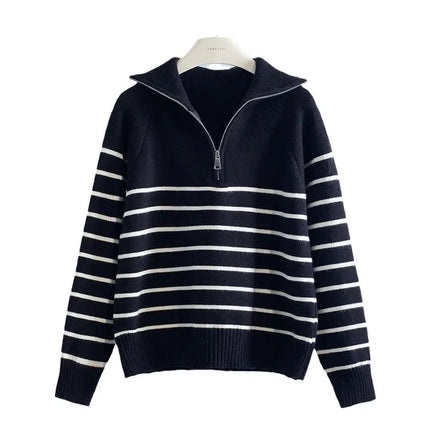 Striped Zipper Knitted Sweater