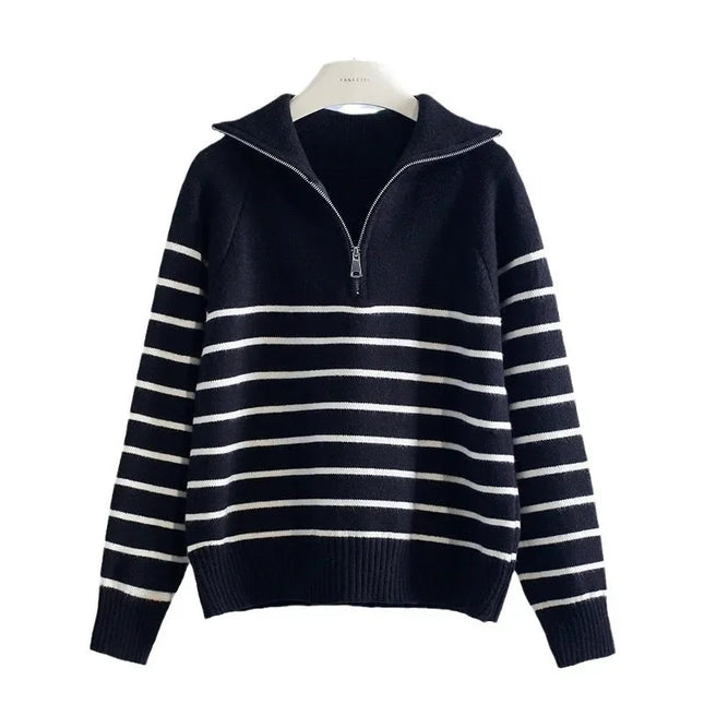Striped Zipper Knitted Sweater
