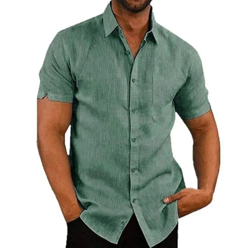 Camicia da uomo in cotone e lino a maniche corte