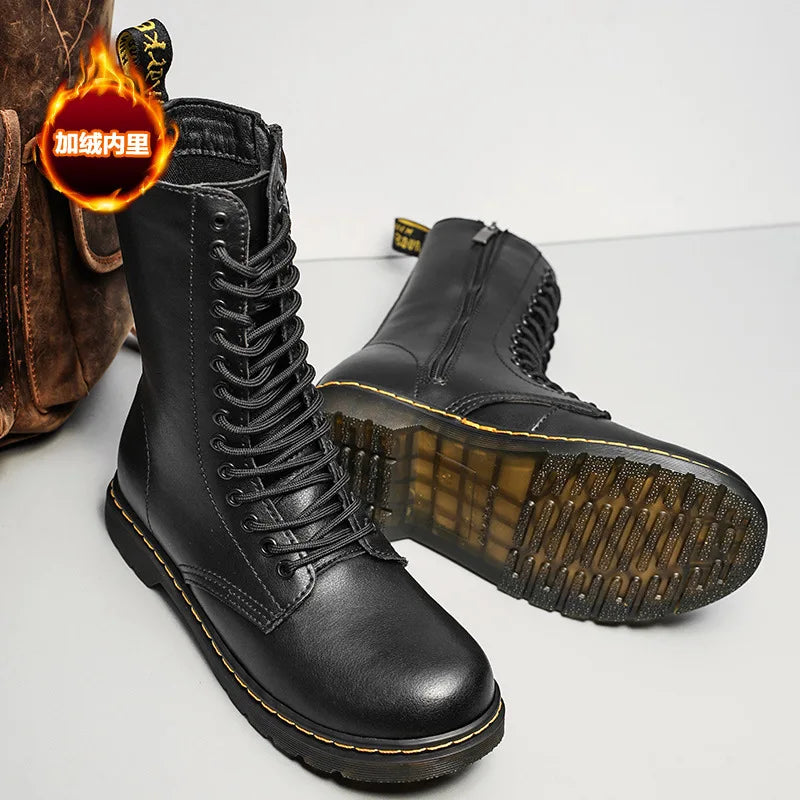 Plush-Lined Tall Leather Winter Boots UK