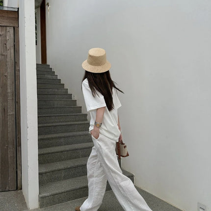 Women's White High-Waisted Wide-Leg Casual Pants – Lightweight & Comfortable
