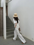 Women's White High-Waisted Wide-Leg Casual Pants – Lightweight & Comfortable-HighTouch