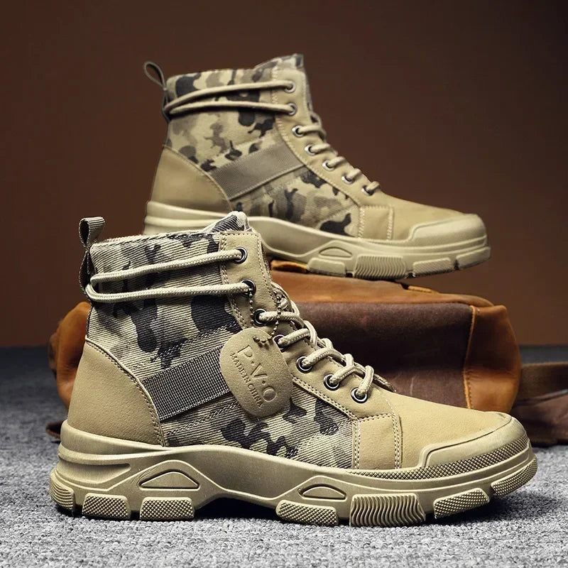 Men’s Camouflage Platform High-Top Boots-HighTouch
