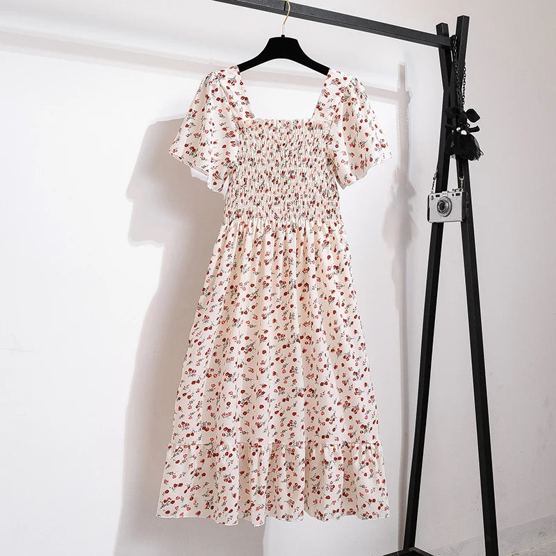 Floral Chiffon Midi Dress-HighTouch