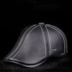 Authentic Cowhide Leather Beret – Men’s Striped Black Real Leather Cap-HighTouch