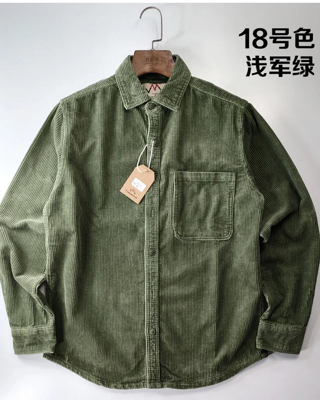 Vintage Retro Corduroy Button-Down Shirt Men –  Cotton Long Sleeve