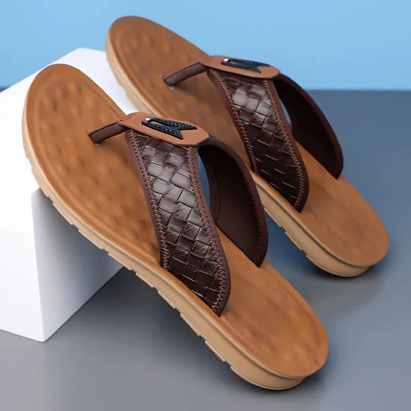 Men’s Cushioned Slip-On Slides with Woven Strap