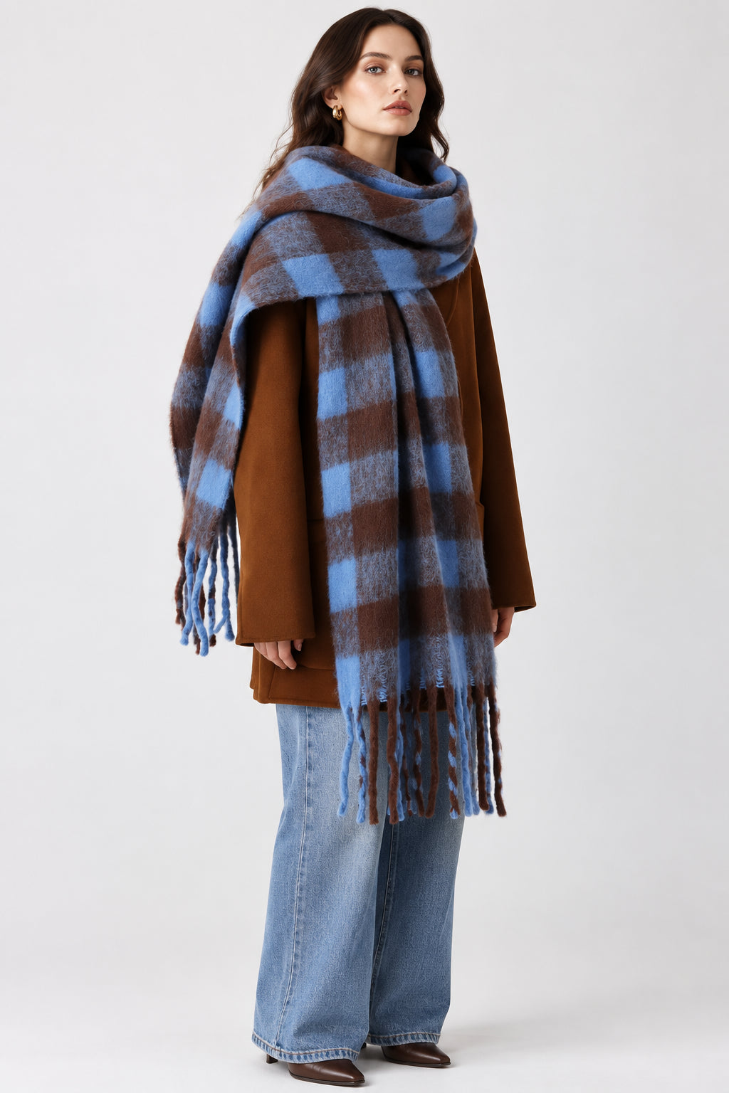 Retro Mohair Plaid Tassel Scarf Thick Winter Long Shawl